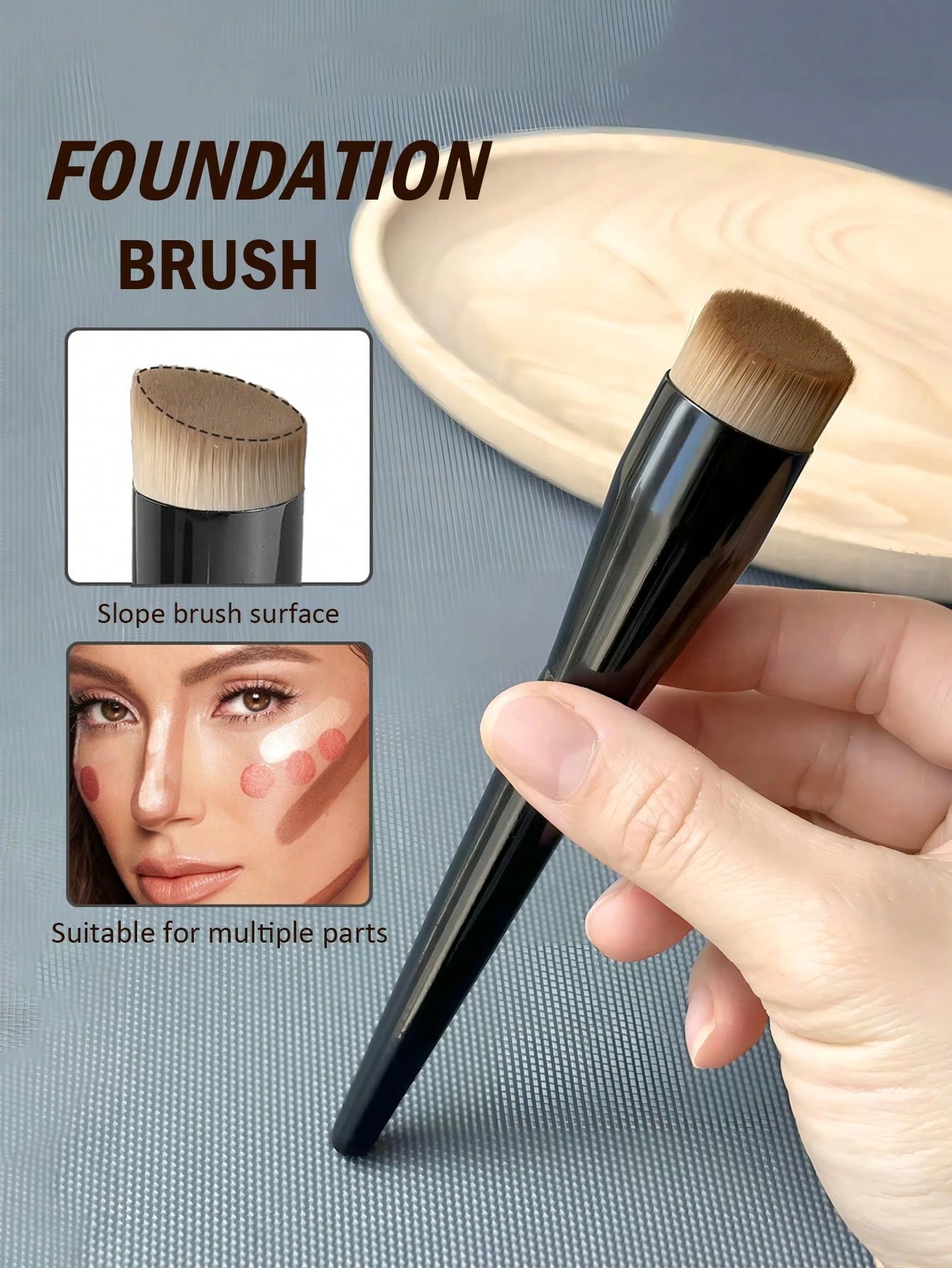 1pc Foundation Brush Broom Powder & Shadow Brush Liquid/Cream & Blush Mix Angled Professional Makeup Brush Makeup Tools, Foundation Brush, Concealer Brush, Blush Brush, Contour Brush, Blush Brush, Bro