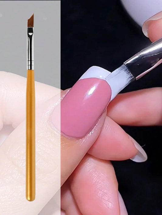 1pc French Angled Nail Art Brush, Gold Handle, Crescent-Shaped Nail Art Painting Pen, Nail Art DIY Design Tool