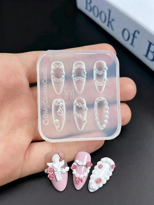 1pc French Cream Ruffle Nail Art Mold, 3D Silicone Mold Suitable For Resin Crafts, Gothic Cake Lace Ruffle Cream Striped Bow Design DIY Small Fresh Nail Removal Tool