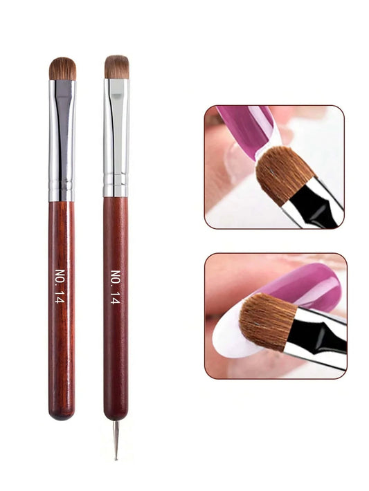 1Pc French Nail Art Brush Acrylic Nails Extension Builder Pen UV Gel Drawing Painting Manicure Tool Size 14