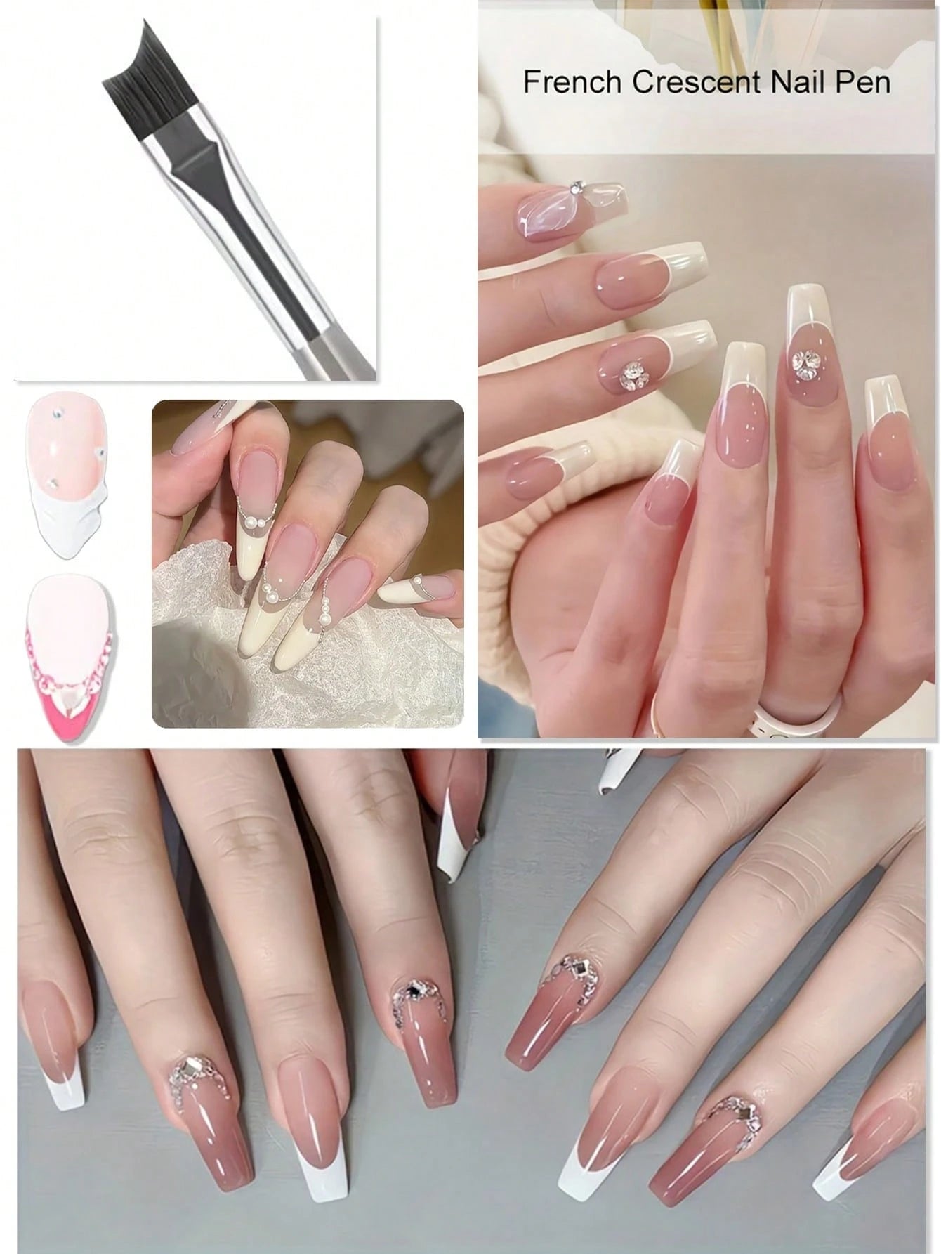 1pc French Pointed Nail Art Brush, Curved Crescent Shaped Flat, Crescent-Shaped Precision Painting Tool, For French Manicure, Gel Polishing Gradient Contour Detail Work, Striped Drawing Pen, For Fine
