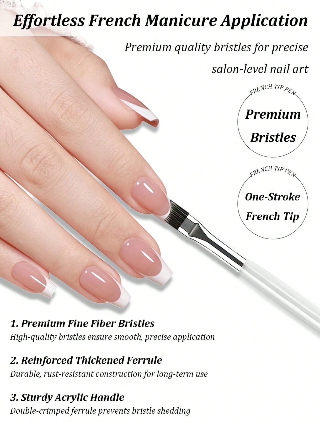 1pc French Pointed Nail Art Brush, Curved Crescent Shaped Flat, Crescent-Shaped Precision Painting Tool, For French Manicure, Gel Polishing Gradient Contour Detail Work, Striped Drawing Pen, For Fine