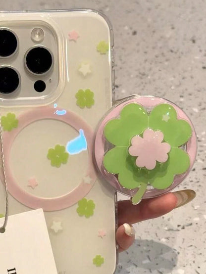 1pc Fresh Green Leaf & Flower Rotating Magnetic Phone Holder, Extendable Portable Desktop Phone Stand, Suitable As Holiday Gift For Sisters, Girlfriends And Classmates (Used With Magnetic Sticker For