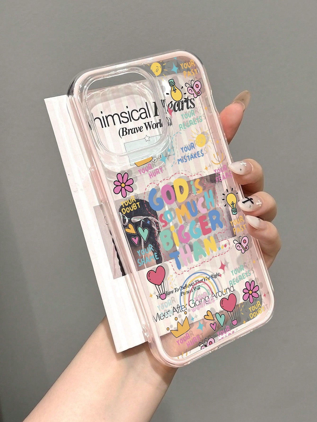 1pc Fresh Religious Colorful Slogan Hot Air Balloon Butterfly Creative Pattern 3-In-1 Contrast Color Anti-Slip Soft Phone Case Compatible With IPhone 11/12/13/14/15 Pro Max