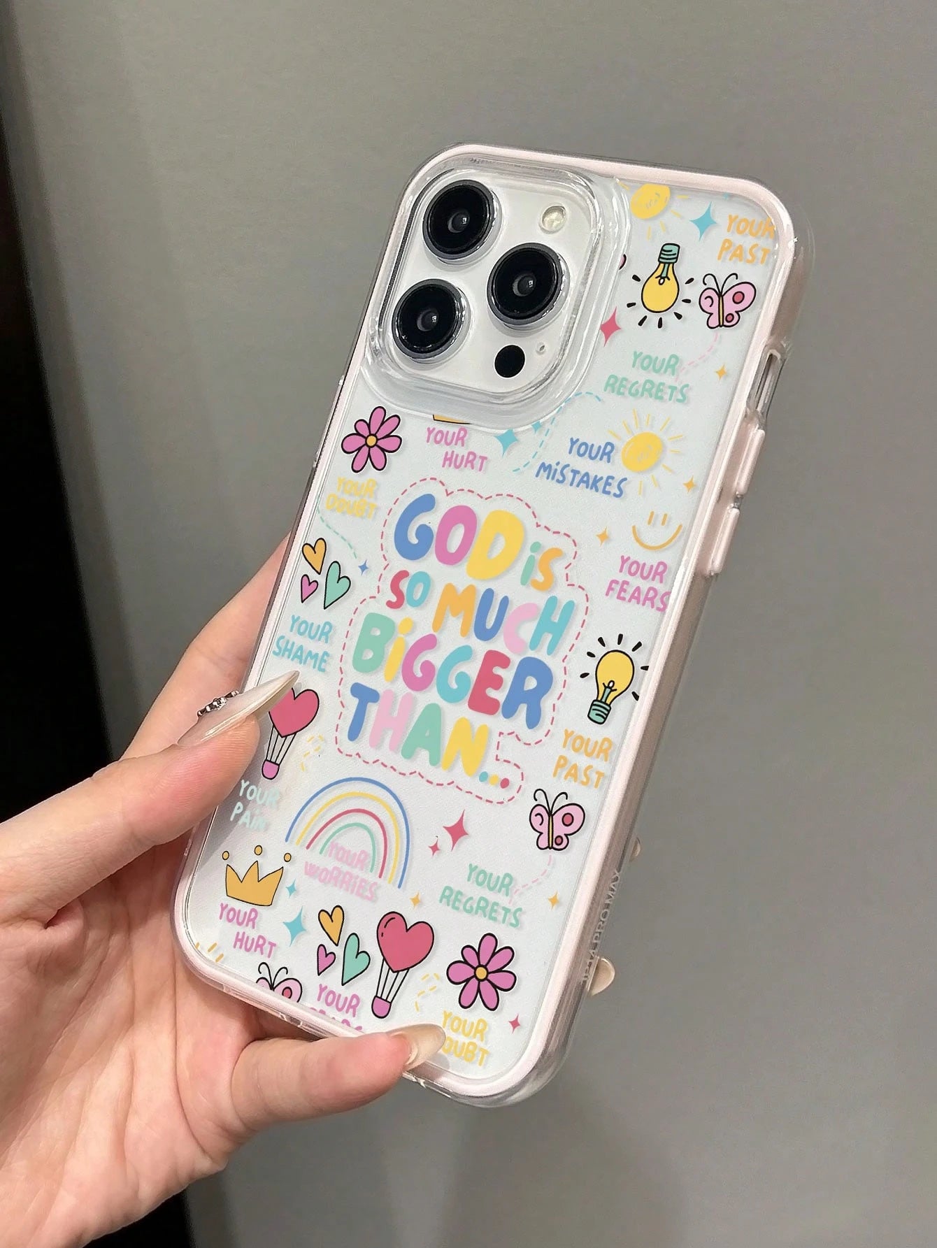 1pc Fresh Religious Colorful Slogan Hot Air Balloon Butterfly Creative Pattern 3-In-1 Contrast Color Anti-Slip Soft Phone Case Compatible With IPhone 11/12/13/14/15 Pro Max