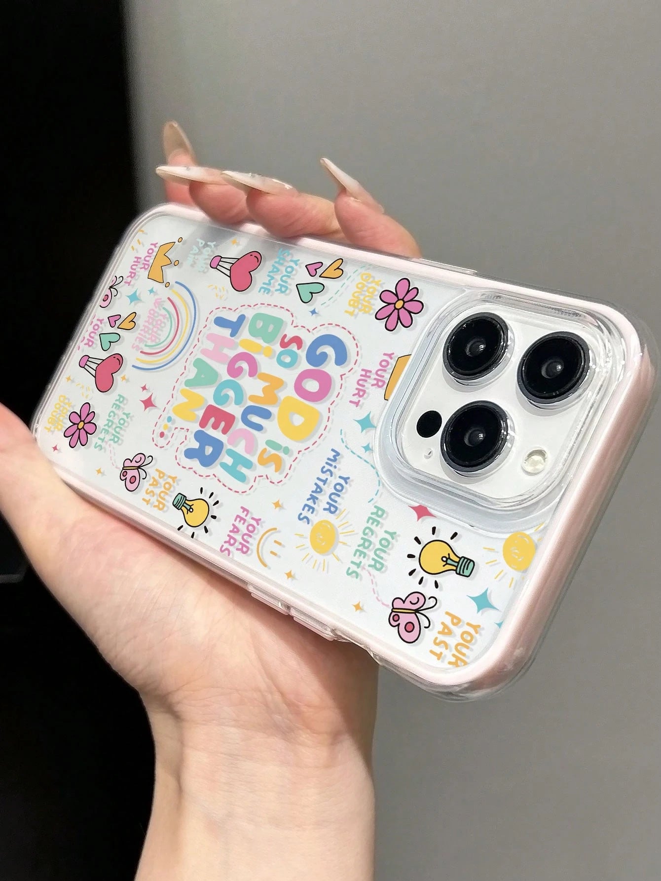 1pc Fresh Religious Colorful Slogan Hot Air Balloon Butterfly Creative Pattern 3-In-1 Contrast Color Anti-Slip Soft Phone Case Compatible With IPhone 11/12/13/14/15 Pro Max