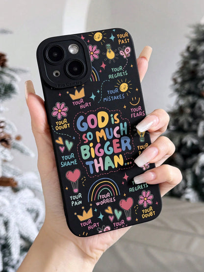 1pc Fresh Religious Colorful Slogan Hot Air Balloon Butterfly Creative Pattern 3-In-1 Contrast Color Anti-Slip Soft Phone Case Compatible With IPhone 11/12/13/14/15 Pro Max