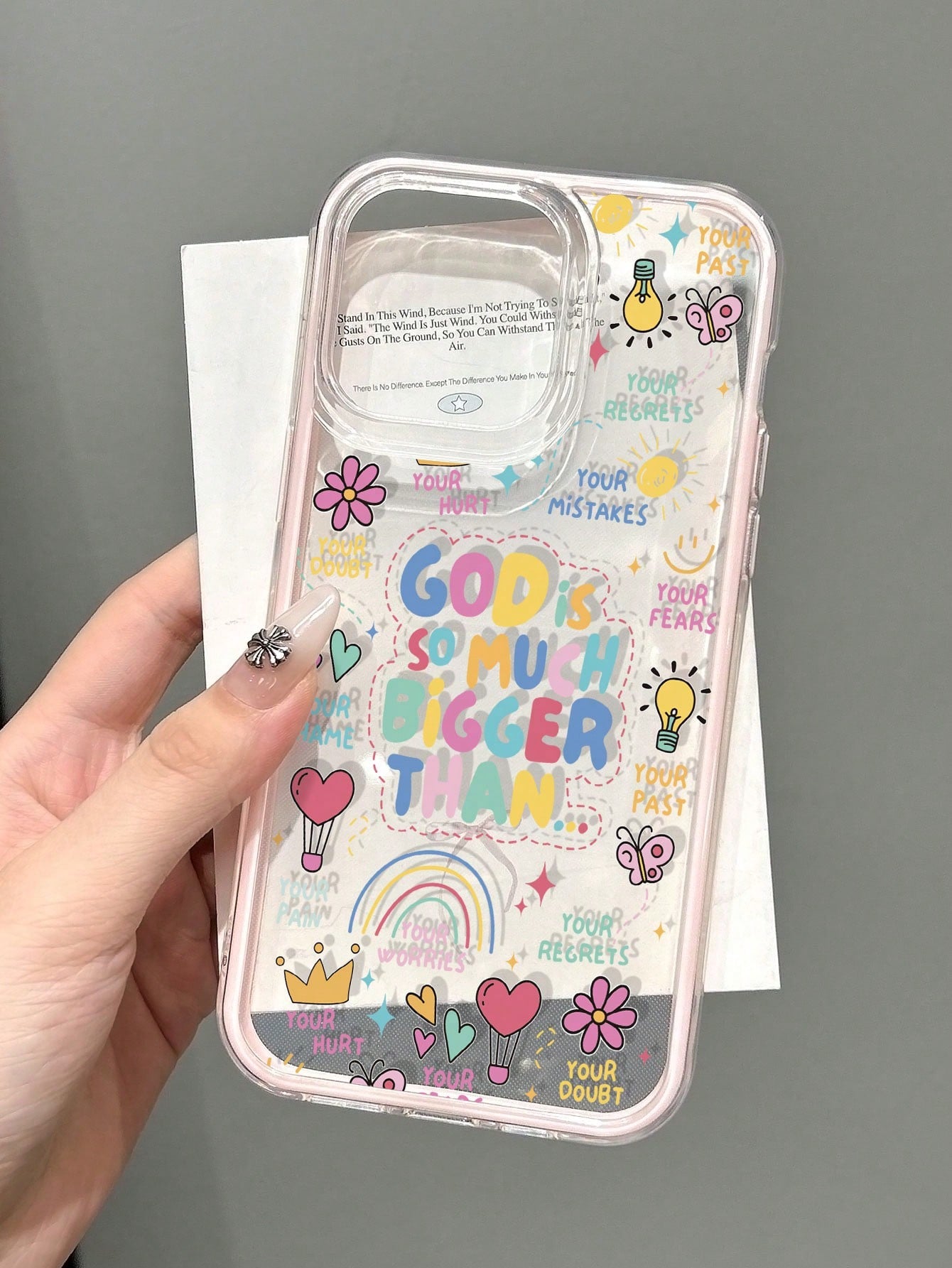 1pc Fresh Religious Colorful Slogan Hot Air Balloon Butterfly Creative Pattern 3-In-1 Contrast Color Anti-Slip Soft Phone Case Compatible With IPhone 11/12/13/14/15 Pro Max