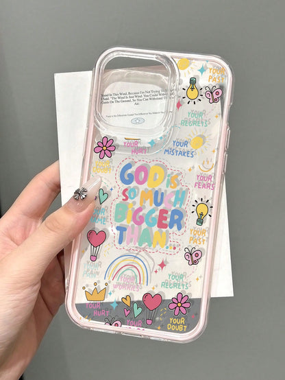 1pc Fresh Religious Colorful Slogan Hot Air Balloon Butterfly Creative Pattern 3-In-1 Contrast Color Anti-Slip Soft Phone Case Compatible With IPhone 11/12/13/14/15 Pro Max