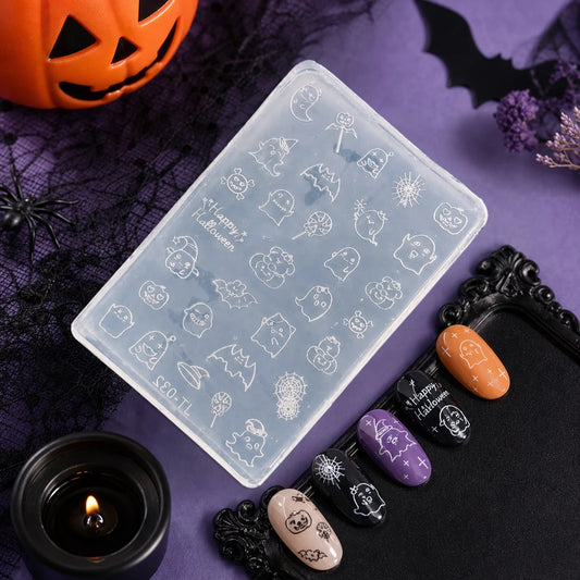 1pc Fully Transparent Halloween Ghost Silicone Mold, Ghost Bat Pumpkin Embossed Resin Mold, Handmade DIY Shaping Template, Dark Sweet Cool Style Nail Art Craft, Subculture Girl Handmade Item, One Plat