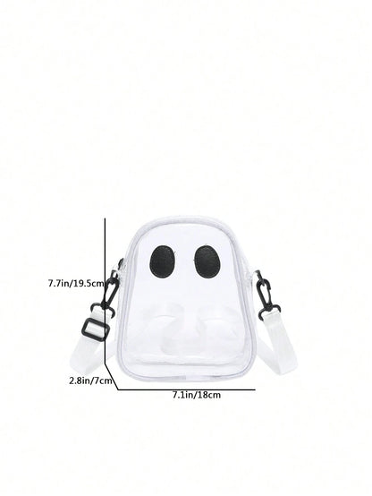 1pc Ghost Shape Transparent Plastic Bag, Cute & Funny Shoulder Crossbody Bag For Women, Suitable For Parties And Vacations, Waterproof, Sandproof Transparent Bag, Beach Sports Picnic Snacks Clear Purs