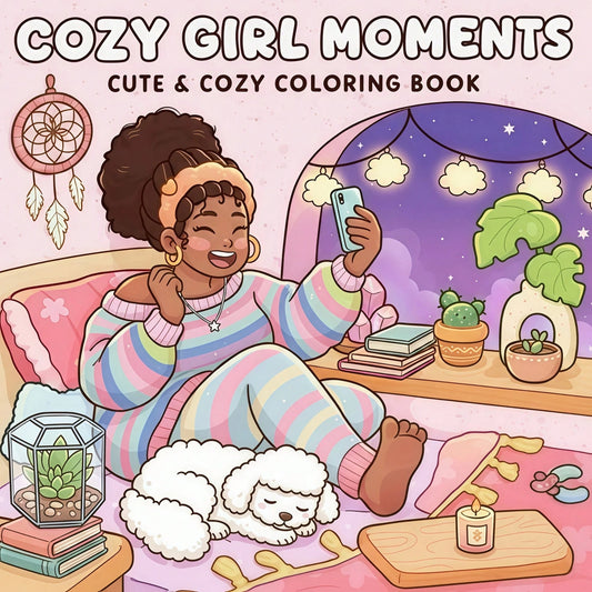 1pc Girls Self-Care Coloring Book, 24 Pages Of Cozy And Comfortable Coloring, Depicting Girls' Relaxing Activities- Coffee, Music, Plants, Reading And Quiet Moments. Perfect For Teenagers And Girls W