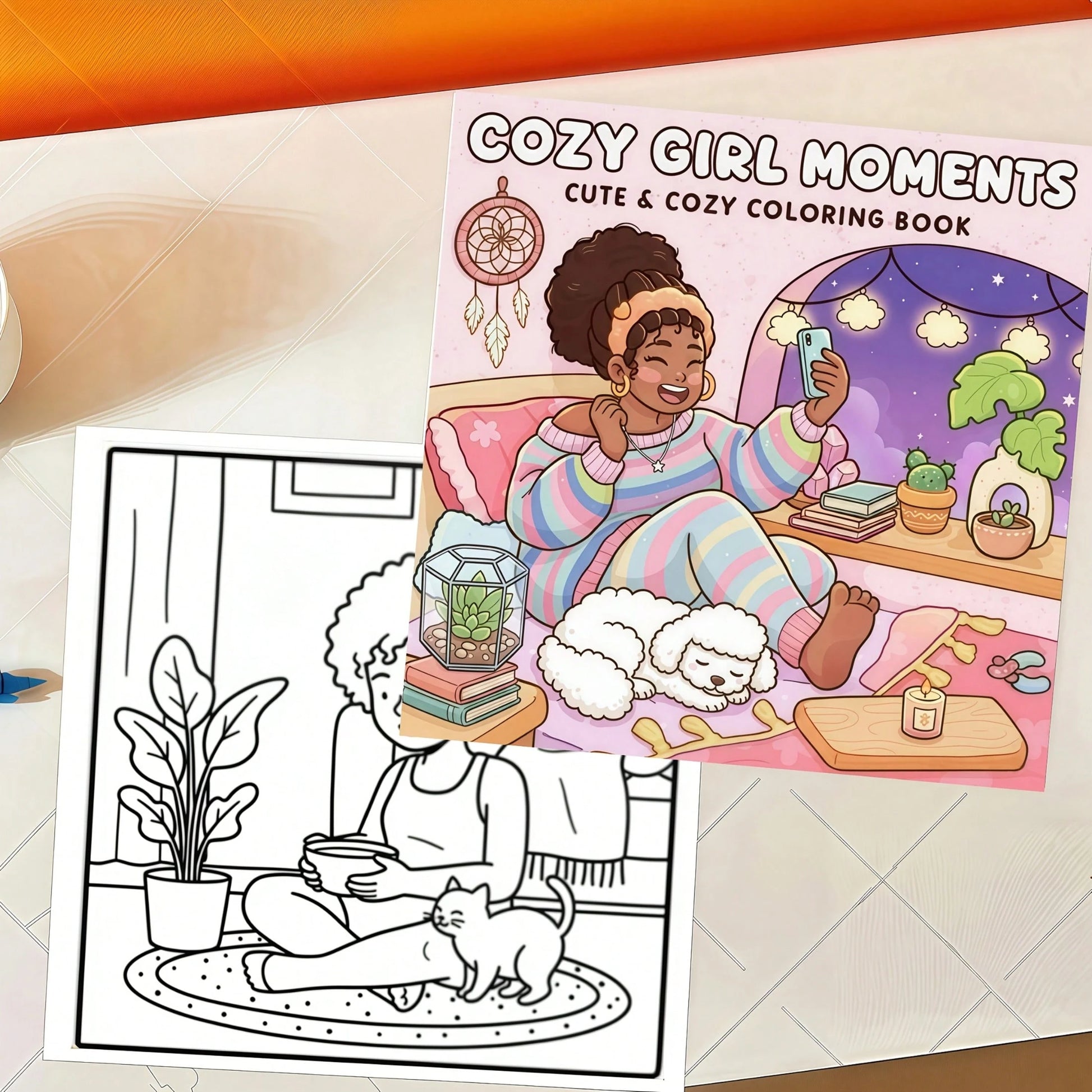 1pc Girls Self-Care Coloring Book, 24 Pages Of Cozy And Comfortable Coloring, Depicting Girls' Relaxing Activities- Coffee, Music, Plants, Reading And Quiet Moments. Perfect For Teenagers And Girls W