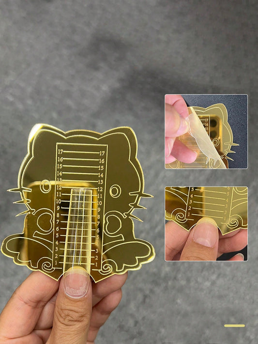 1pc Gold Acrylic Mirror Nail Tips Ruler For Triming The Same Length Cute Cat Nail Length Measure Tool For Salon Home Nail Art