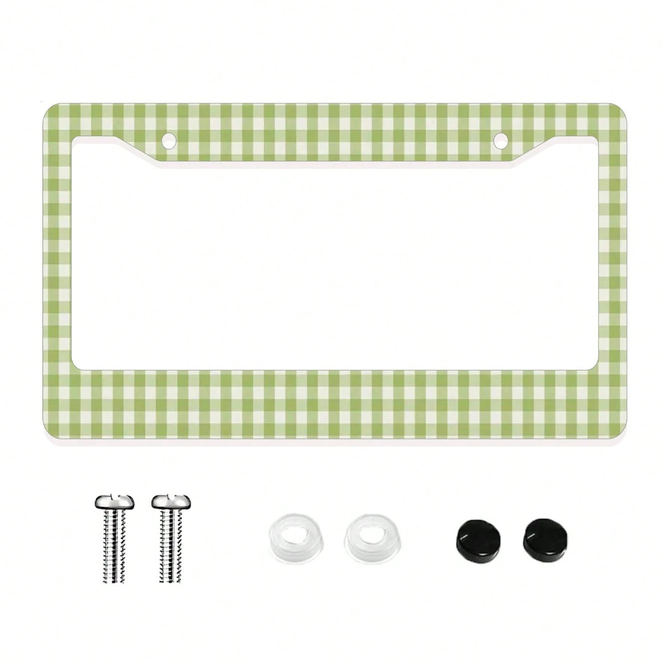 1pc Green Checkered Pattern Aluminum License Plate Frame 6x12 Inches With Screw Kit, Retro And Fun Car Decoration Accessory Auto Styling, Car Enthusiasts, Universal Size Fits Standard US License Plate