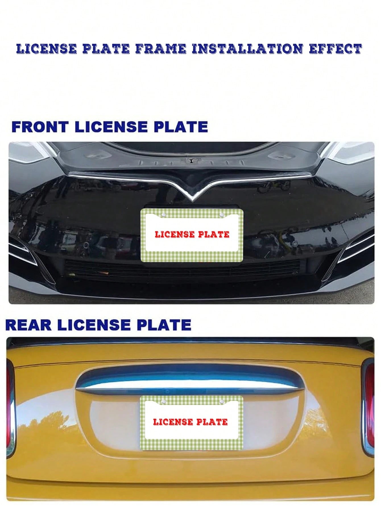 1pc Green Checkered Pattern Aluminum License Plate Frame 6x12 Inches With Screw Kit, Retro And Fun Car Decoration Accessory Auto Styling, Car Enthusiasts, Universal Size Fits Standard US License Plate