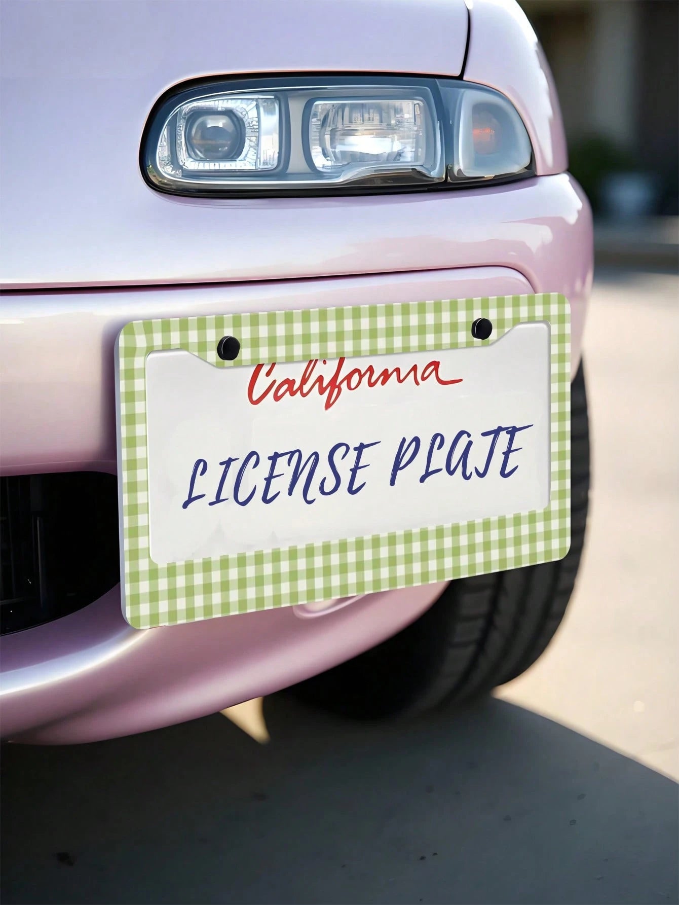 1pc Green Checkered Pattern Aluminum License Plate Frame 6x12 Inches With Screw Kit, Retro And Fun Car Decoration Accessory Auto Styling, Car Enthusiasts, Universal Size Fits Standard US License Plate