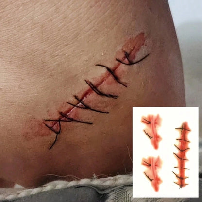 1pc Halloween Fake Scar Tattoo Sticker, Waterproof Long-Lasting Arm Body Art Temporary Tattoo For Halloween Party