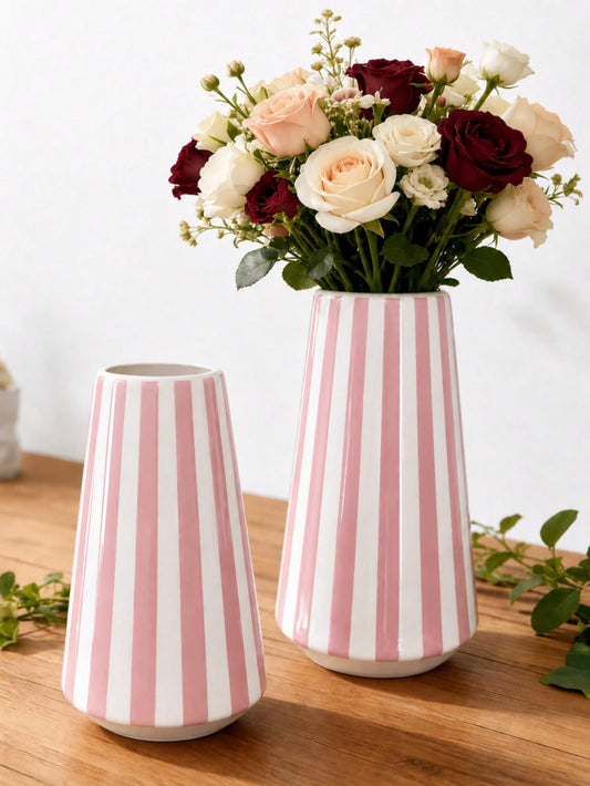 1pc Hand-Painted Modern Minimalist Pink & White Vase, Creative Design, Perfect Choice As Bohemian Style Home Decor, Indoor Decoration, Flower Vase