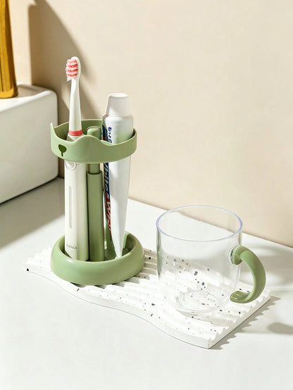 1pc Handle Dust-Proof Mouthwash Cup Integrated Storage Rack, Plastic Children Toothbrush Holder, Bathroom Countertop Baby Wash Basin Organizer