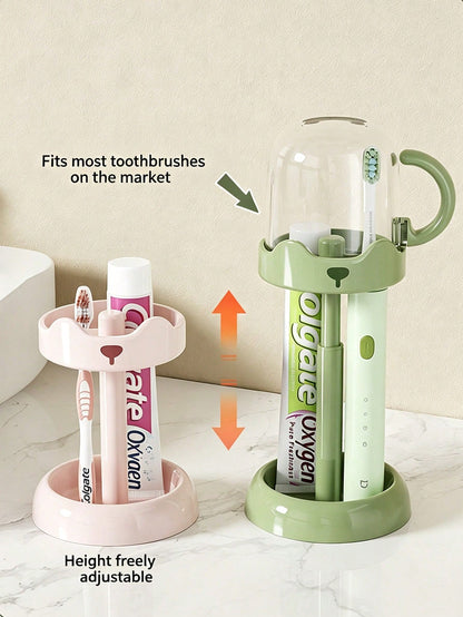 1pc Handle Dust-Proof Mouthwash Cup Integrated Storage Rack, Plastic Children Toothbrush Holder, Bathroom Countertop Baby Wash Basin Organizer