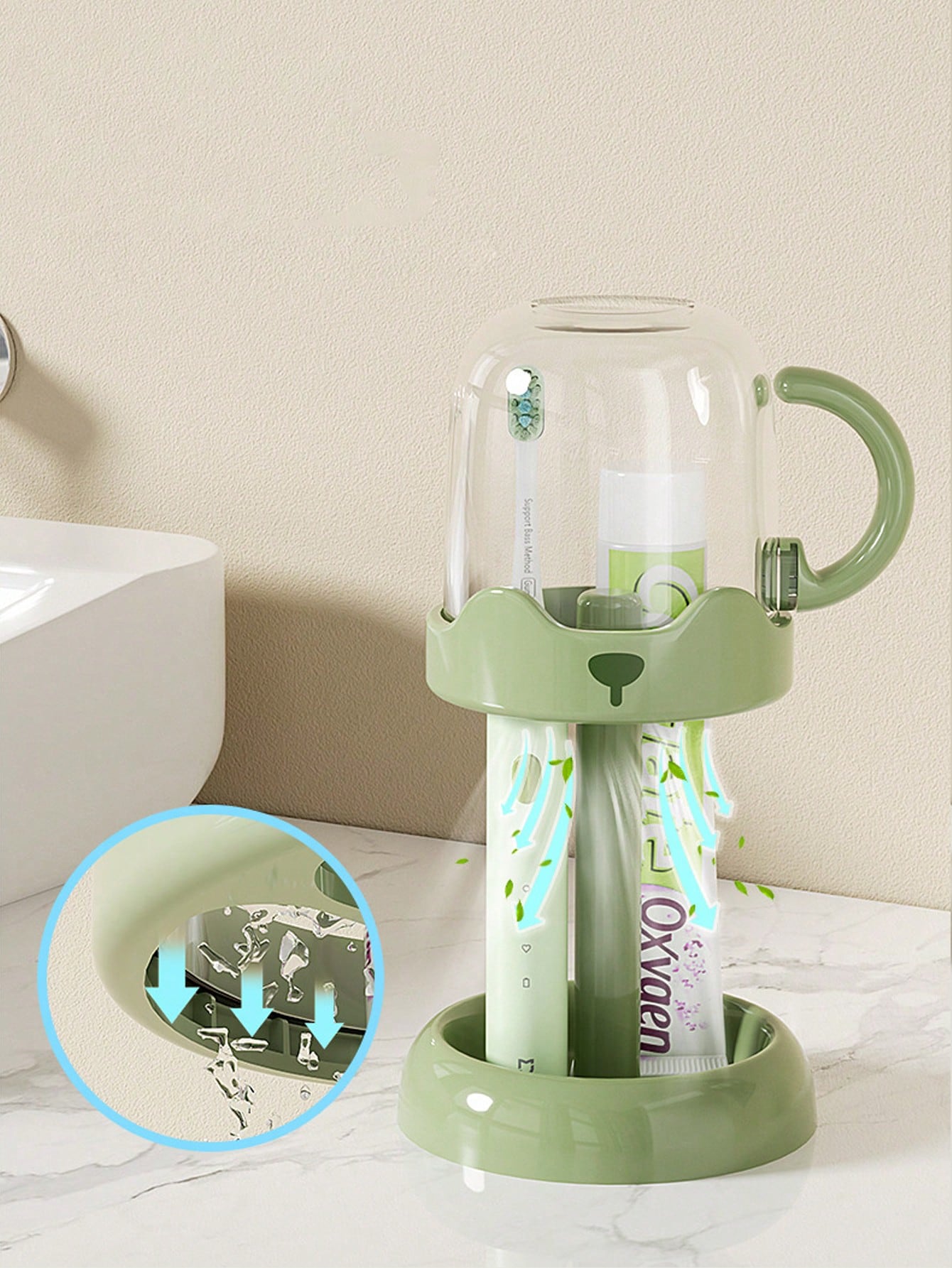 1pc Handle Dust-Proof Mouthwash Cup Integrated Storage Rack, Plastic Children Toothbrush Holder, Bathroom Countertop Baby Wash Basin Organizer