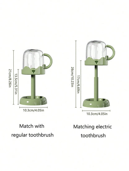 1pc Handle Dust-Proof Mouthwash Cup Integrated Storage Rack, Plastic Children Toothbrush Holder, Bathroom Countertop Baby Wash Basin Organizer