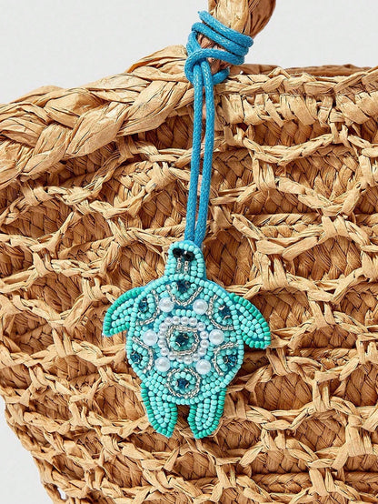 1pc Handmade Beaded Ocean Style Vacation Elements Blue Turtle, Jellyfish, Starfish, Crab, Tropical Fruit Sequin Leather Pendant, Beach