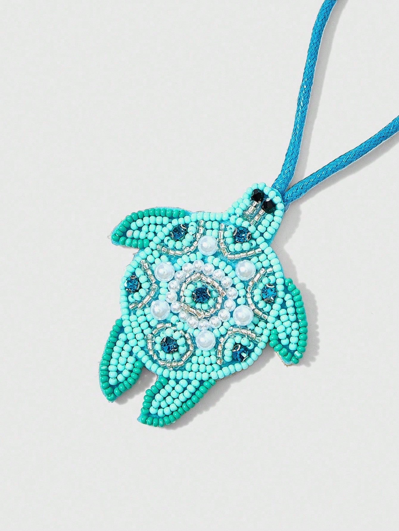 1pc Handmade Beaded Ocean Style Vacation Elements Blue Turtle, Jellyfish, Starfish, Crab, Tropical Fruit Sequin Leather Pendant, Beach