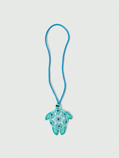 1pc Handmade Beaded Ocean Style Vacation Elements Blue Turtle, Jellyfish, Starfish, Crab, Tropical Fruit Sequin Leather Pendant, Beach