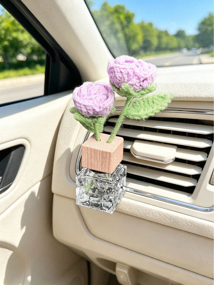 1PC Handmade Crocheted Rose Flower Perfume Bottle, Exquisite Decorative Ornament