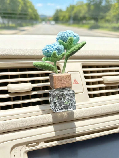 1PC Handmade Crocheted Rose Flower Perfume Bottle, Exquisite Decorative Ornament