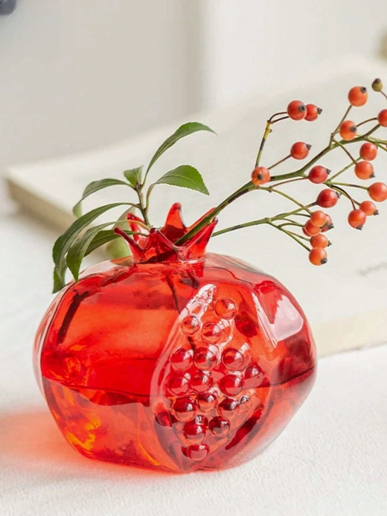 1pc High-End Glass Crafted Pomegranate Flower Vase, Desktop Decor, Flower Holder, Hydroponic Planter, Suitable For Home, Restaurant, Foyer, Gift Gifts Birthday Graduation Home Decor Room Decor Glass V