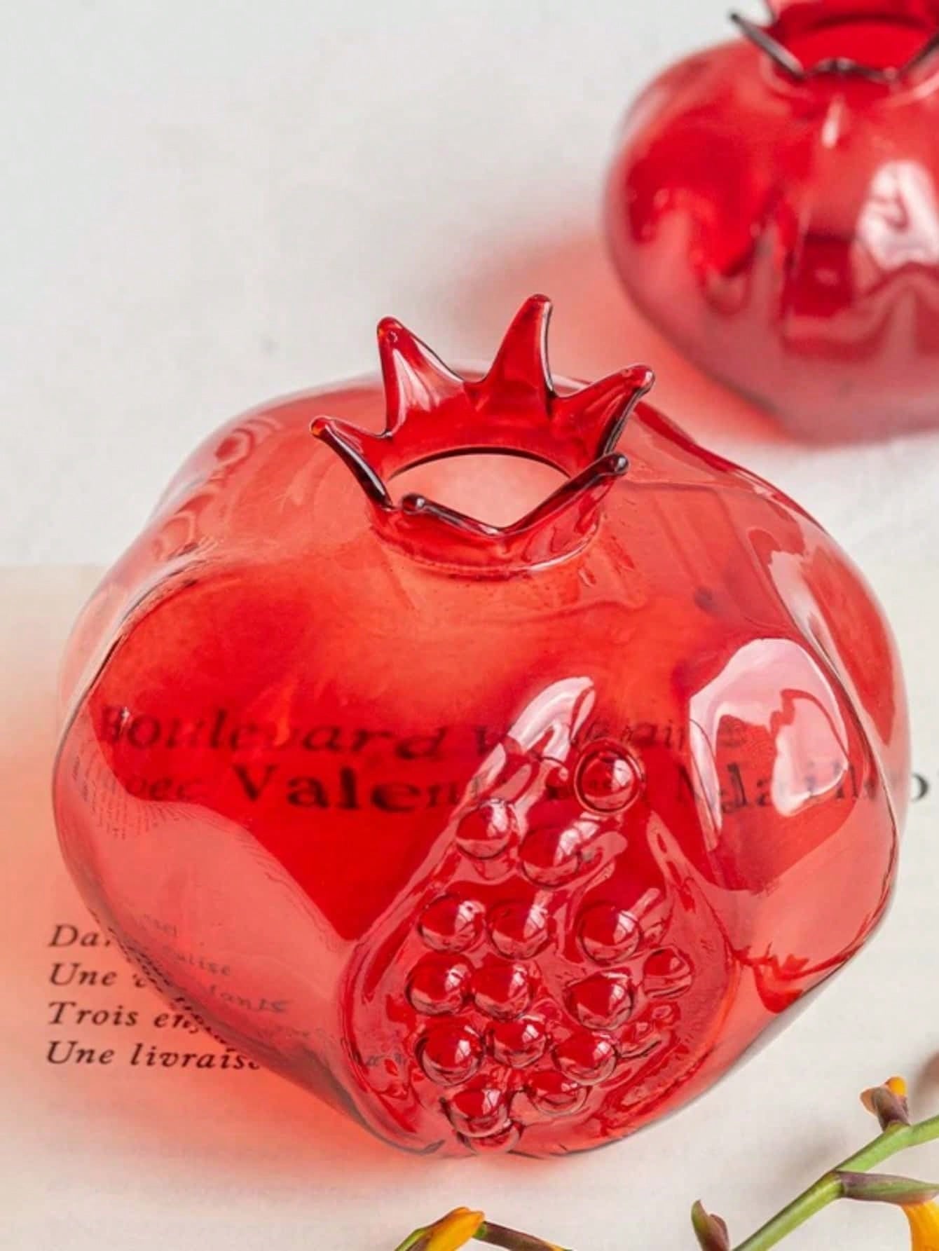 1pc High-End Glass Crafted Pomegranate Flower Vase, Desktop Decor, Flower Holder, Hydroponic Planter, Suitable For Home, Restaurant, Foyer, Gift Gifts Birthday Graduation Home Decor Room Decor Glass V