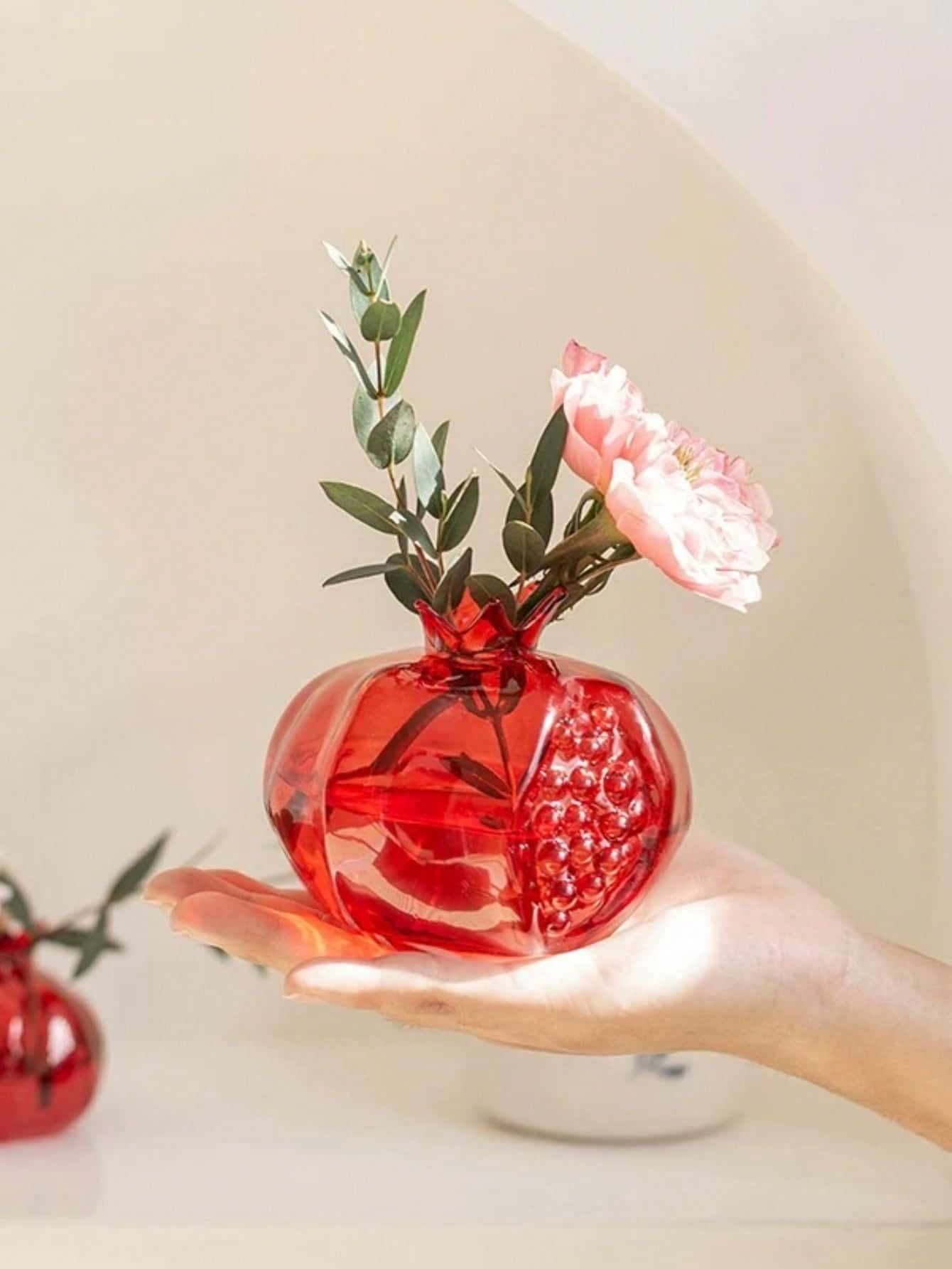 1pc High-End Glass Crafted Pomegranate Flower Vase, Desktop Decor, Flower Holder, Hydroponic Planter, Suitable For Home, Restaurant, Foyer, Gift Gifts Birthday Graduation Home Decor Room Decor Glass V