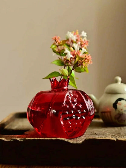 1pc High-End Glass Crafted Pomegranate Flower Vase, Desktop Decor, Flower Holder, Hydroponic Planter, Suitable For Home, Restaurant, Foyer, Gift Gifts Birthday Graduation Home Decor Room Decor Glass V