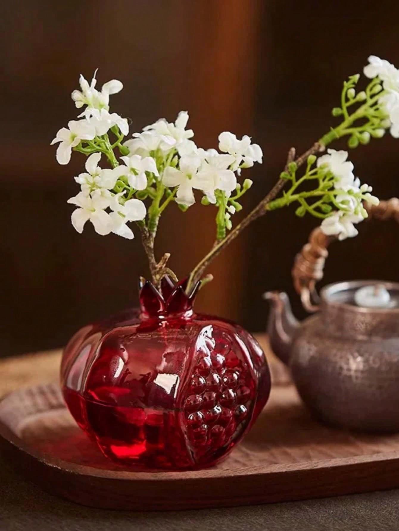 1pc High-End Glass Crafted Pomegranate Flower Vase, Desktop Decor, Flower Holder, Hydroponic Planter, Suitable For Home, Restaurant, Foyer, Gift Gifts Birthday Graduation Home Decor Room Decor Glass V