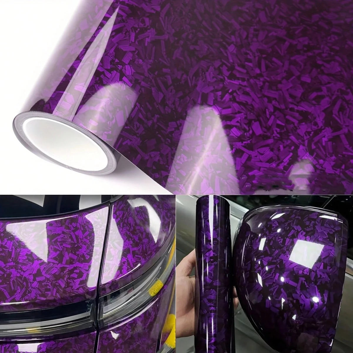 1pc Hot-Selling Premium Forged Carbon Fiber Vinyl Car Wrap Film, Ultra Glossy Forged Marble Pattern Vinyl Sticker Film With Air Release Bubble-Free, Self-Adhesive DIY Styling Car Decal Modification Wr