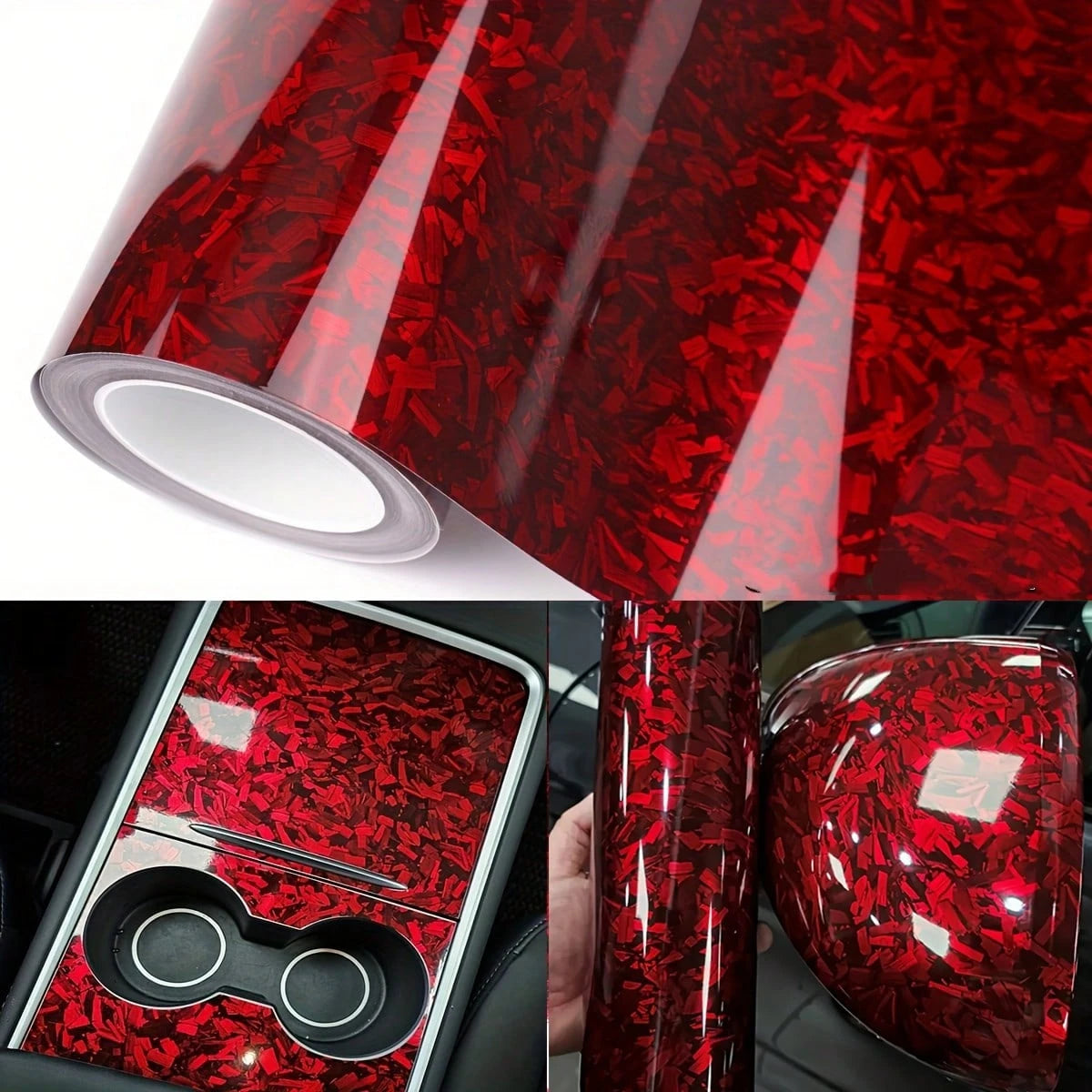 1pc Hot-Selling Premium Forged Carbon Fiber Vinyl Car Wrap Film, Ultra Glossy Forged Marble Pattern Vinyl Sticker Film With Air Release Bubble-Free, Self-Adhesive DIY Styling Car Decal Modification Wr