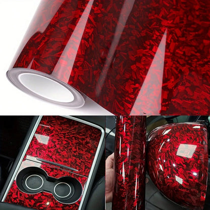 1pc Hot-Selling Premium Forged Carbon Fiber Vinyl Car Wrap Film, Ultra Glossy Forged Marble Pattern Vinyl Sticker Film With Air Release Bubble-Free, Self-Adhesive DIY Styling Car Decal Modification Wr