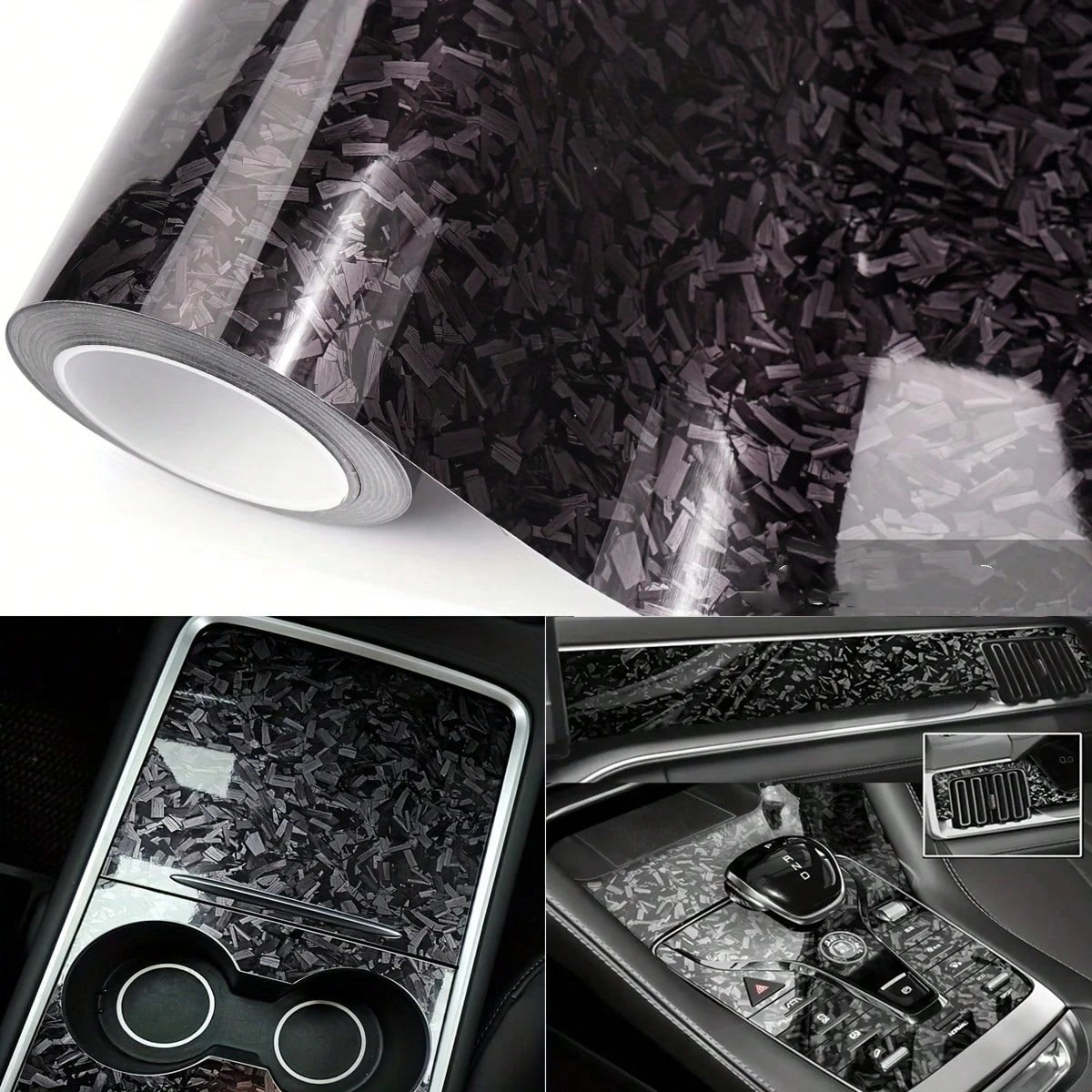 1pc Hot-Selling Premium Forged Carbon Fiber Vinyl Car Wrap Film, Ultra Glossy Forged Marble Pattern Vinyl Sticker Film With Air Release Bubble-Free, Self-Adhesive DIY Styling Car Decal Modification Wr