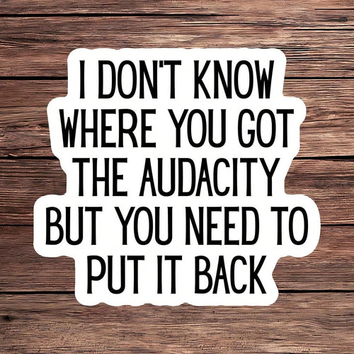 1PC I Don't Know Where You Got The Audacity Vinyl Sticker, Waterproof Sarcastic Quote Decal With Bold Black Typography For Laptop, Water Bottle, Notebook, Journal, Phone Case, Luggage Decor