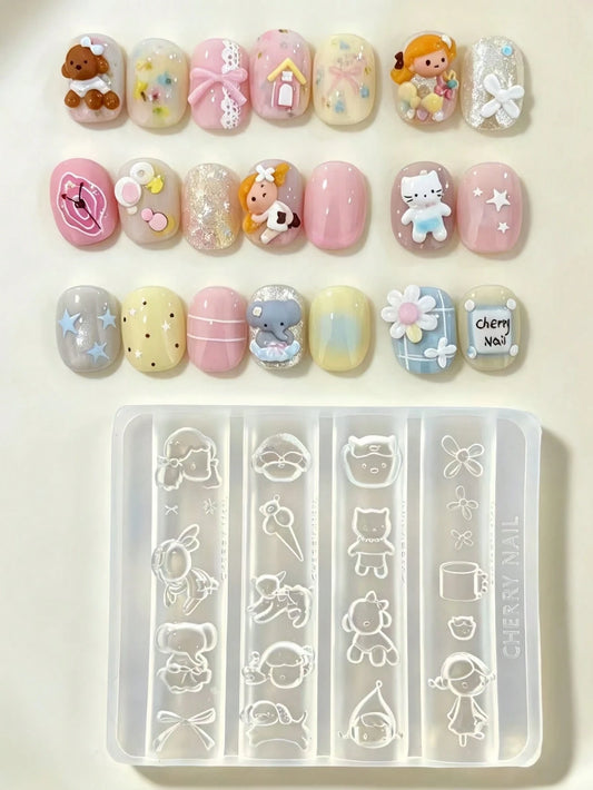 1pc Ins Style Cute Little Girl, Adorable Puppy, Jelly Bear, Butterfly 3D Nail Art Decor DIY Silicone Mold