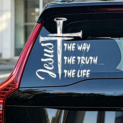 1pc Jesus Nail Cross Car Window Vinyl Sticker, The Way The Truth The Life Christian Decal, 5.8/9.15 Inches, Waterproof UV Resistant Outdoor Decor, Suitable For SUV Truck Van Rear Window, Removable Rel