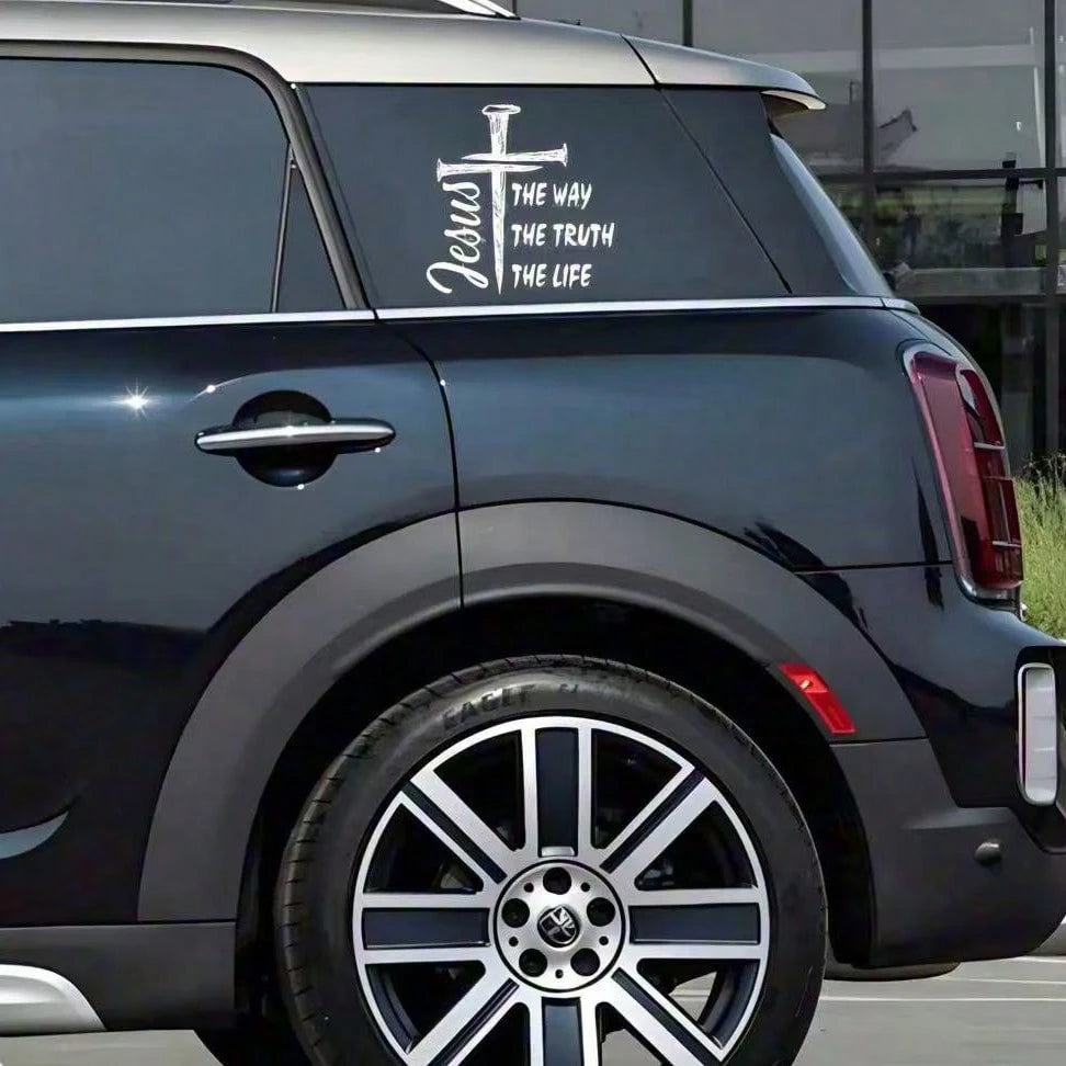 1pc Jesus Nail Cross Car Window Vinyl Sticker, The Way The Truth The Life Christian Decal, 5.8/9.15 Inches, Waterproof UV Resistant Outdoor Decor, Suitable For SUV Truck Van Rear Window, Removable Rel