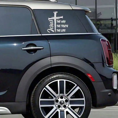 1pc Jesus Nail Cross Car Window Vinyl Sticker, The Way The Truth The Life Christian Decal, 5.8/9.15 Inches, Waterproof UV Resistant Outdoor Decor, Suitable For SUV Truck Van Rear Window, Removable Rel