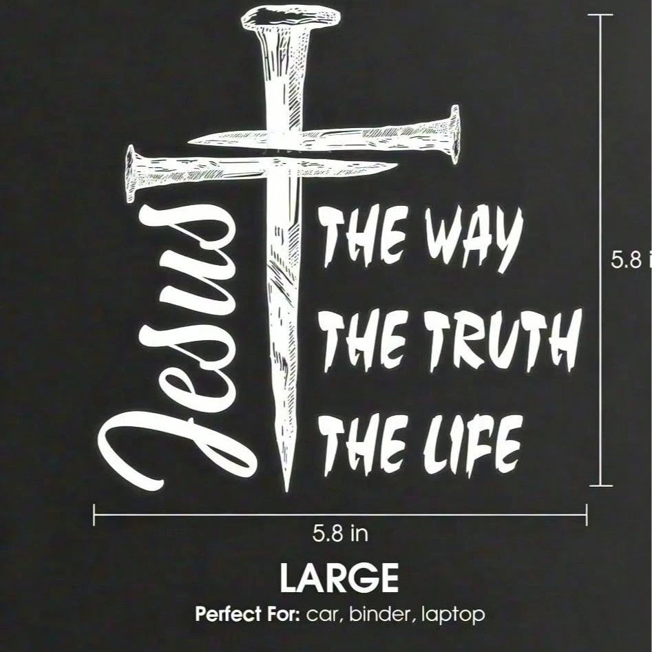 1pc Jesus Nail Cross Car Window Vinyl Sticker, The Way The Truth The Life Christian Decal, 5.8/9.15 Inches, Waterproof UV Resistant Outdoor Decor, Suitable For SUV Truck Van Rear Window, Removable Rel