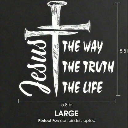 1pc Jesus Nail Cross Car Window Vinyl Sticker, The Way The Truth The Life Christian Decal, 5.8/9.15 Inches, Waterproof UV Resistant Outdoor Decor, Suitable For SUV Truck Van Rear Window, Removable Rel