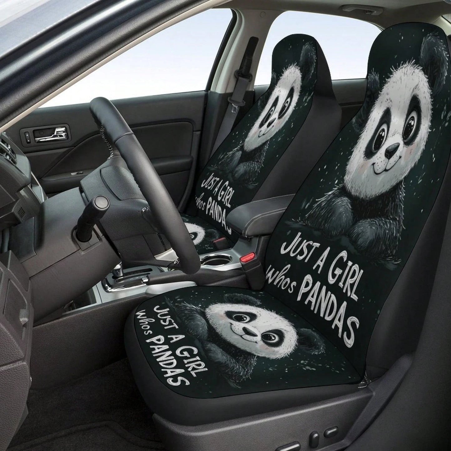 1PC Just A Girl Who Loves Pandas Car Seat Covers, Aesthetic Cute Panda Car Accessories, Unique Panda Lover Car Decor,Universal Car Seat Cushion Set,Suitable For Cars, SUVs, And Trucks,Perfect For Holi