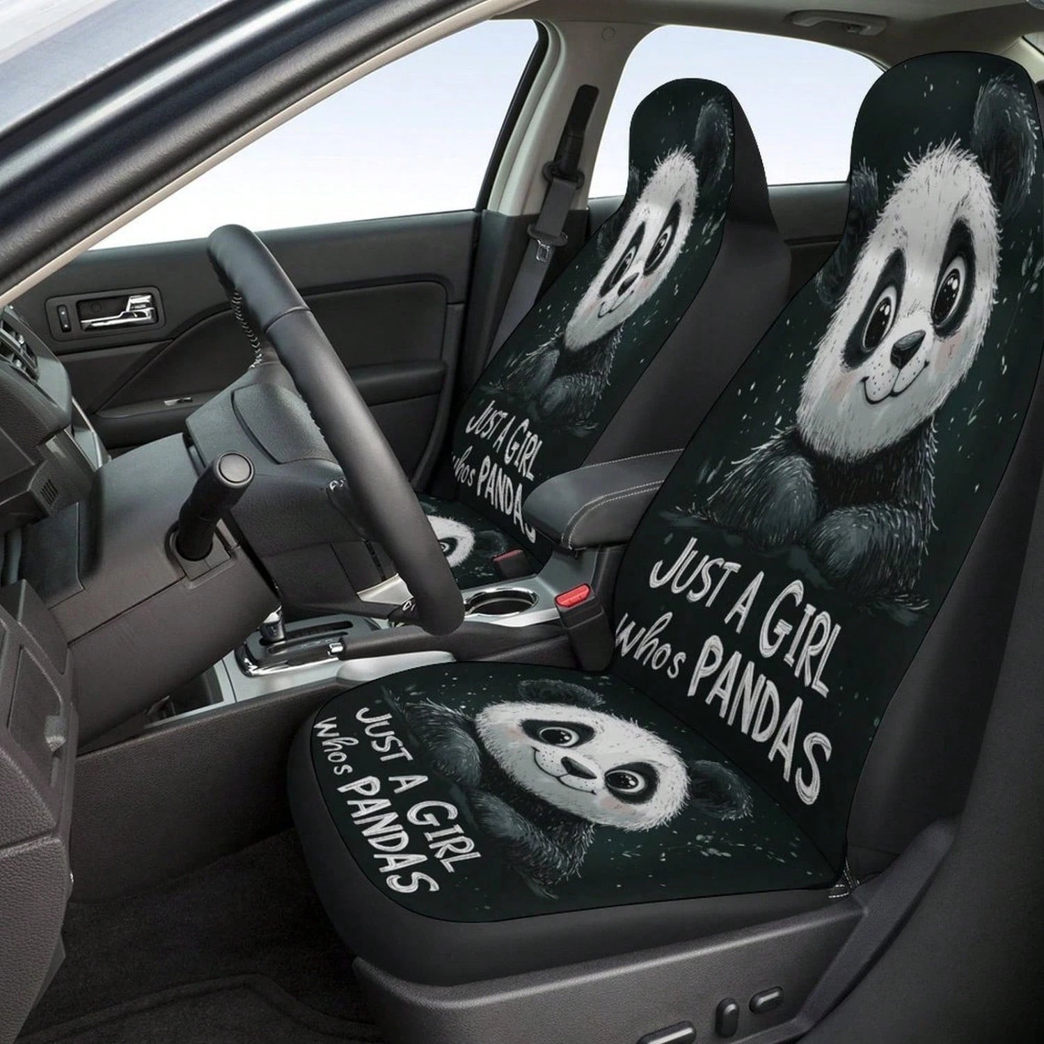 1PC Just A Girl Who Loves Pandas Car Seat Covers, Aesthetic Cute Panda Car Accessories, Unique Panda Lover Car Decor,Universal Car Seat Cushion Set,Suitable For Cars, SUVs, And Trucks,Perfect For Holi